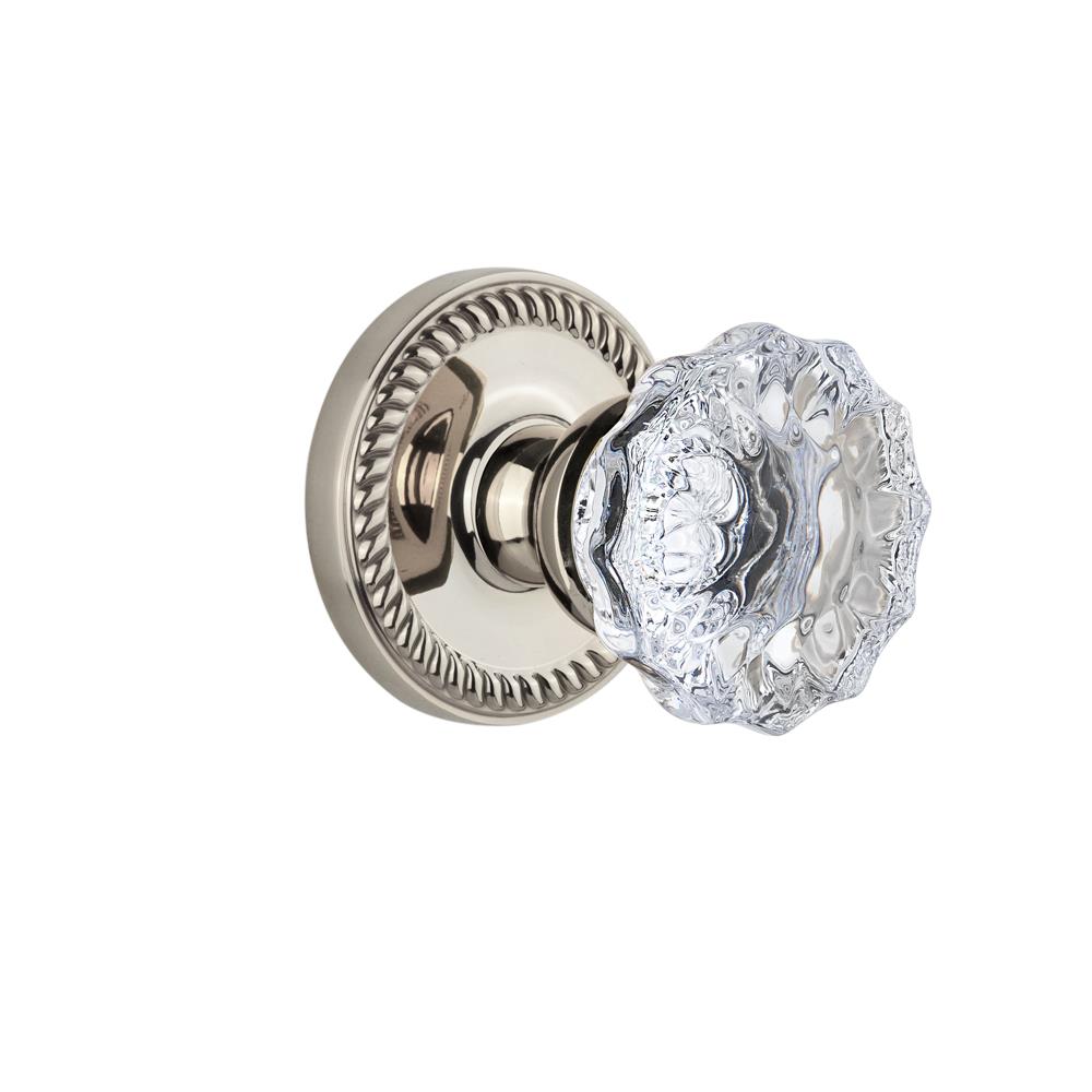 Grandeur by Nostalgic Warehouse NEWFON Complete Passage Set Without Keyhole - Newport Rosette with Fontainebleau Knob in Polished Nickel